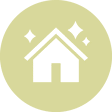 Circle icon of house in white, background is beige