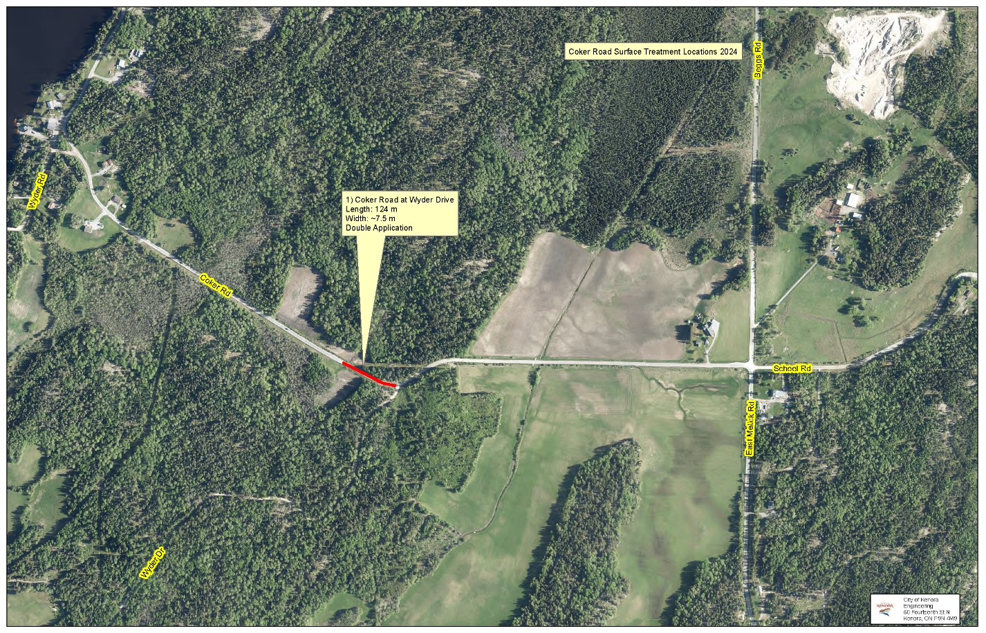 Aerial map of road work area